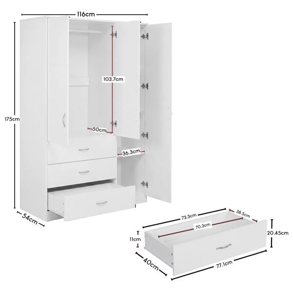 Vida Designs Riano 3 Door 3 Drawer Mirrored Wardrobe