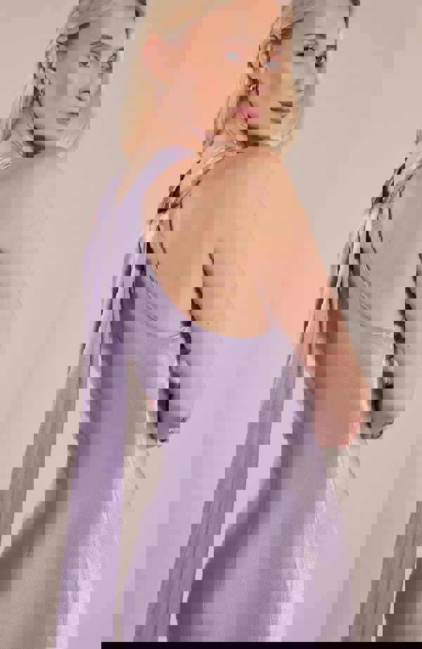 Rewritten London Roma Dress in Lilac Satin