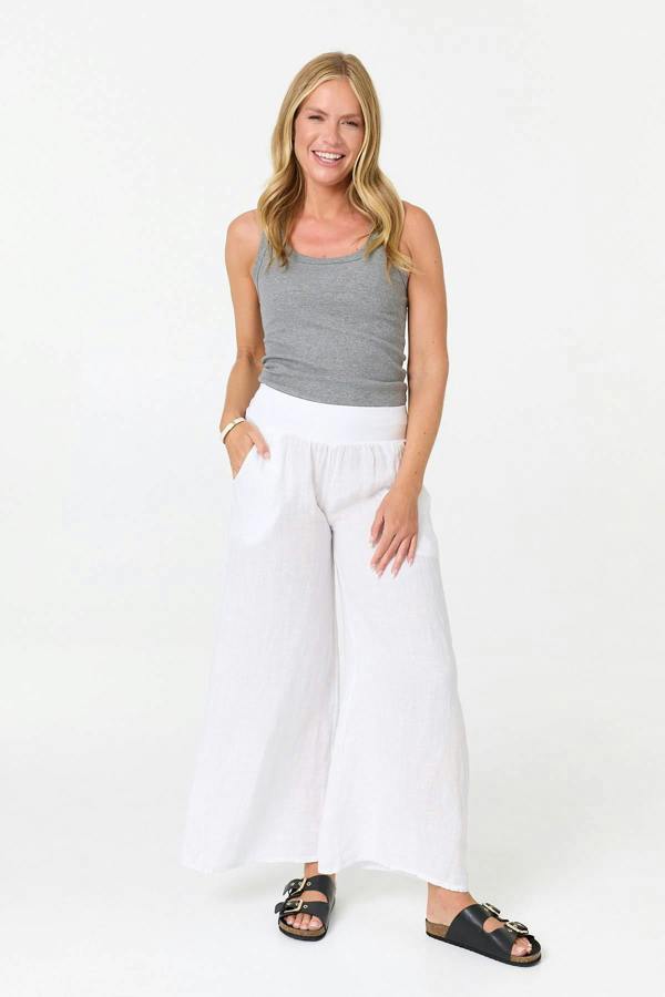 White | High Waist Relaxed Flared Trousers
