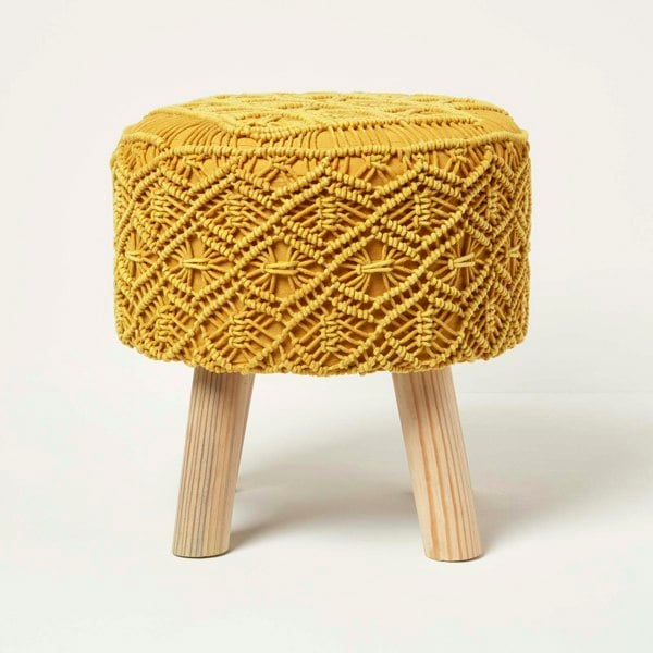 HOMESCAPES Willow Macrame Footstool - 43 cm Tall