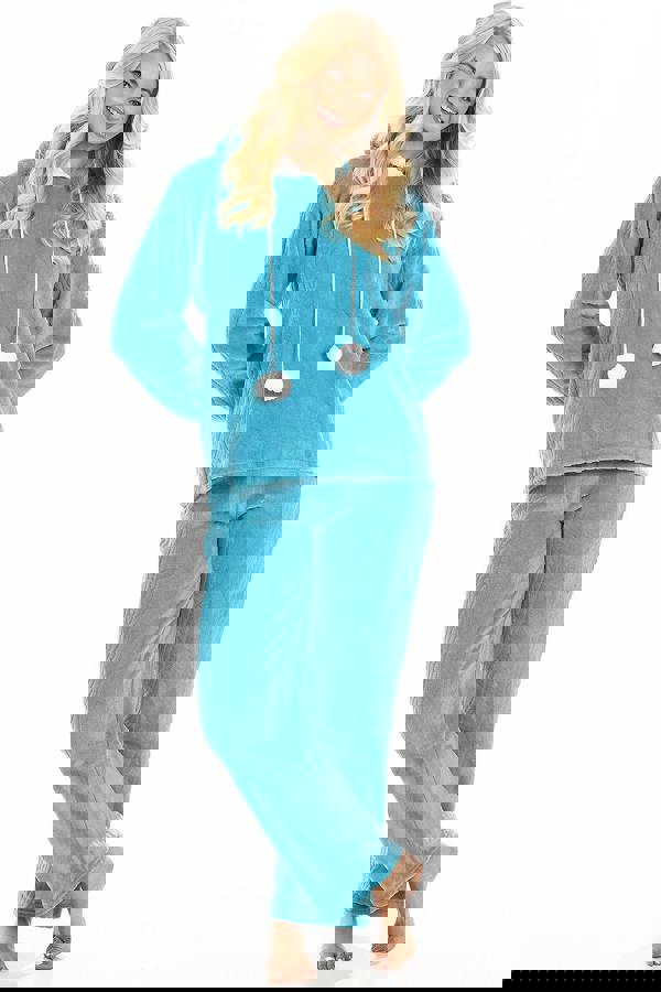 Camille Womens Light Blue Supersoft Fleece Hooded Pyjama Set