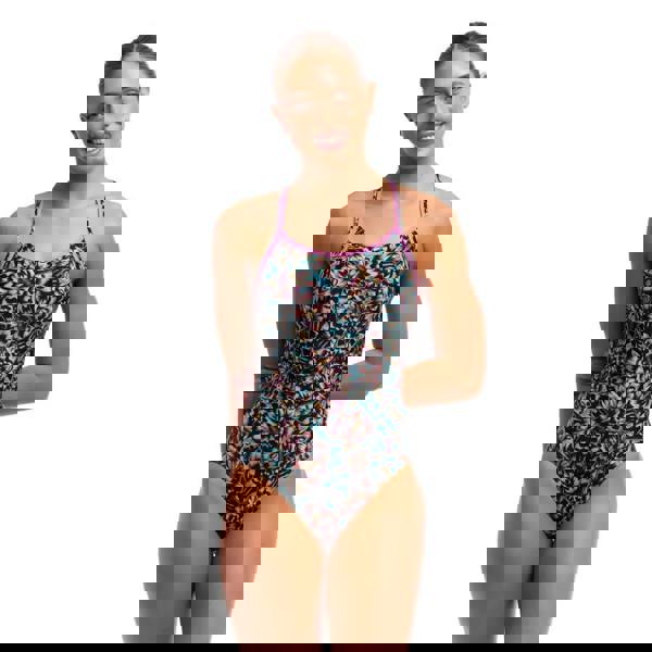 Funkita Copper Cluster Diamond period proof swimsuit in black/multi with floral print