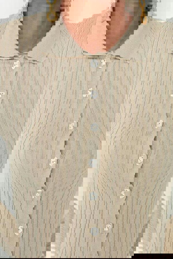 WOVCOR Mercerized Look Ribbed Polo Neck Knit Cardigan