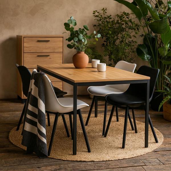 Wyld Haus El Paso 6 Seater Black Dining Table Wild Oak Veener Top