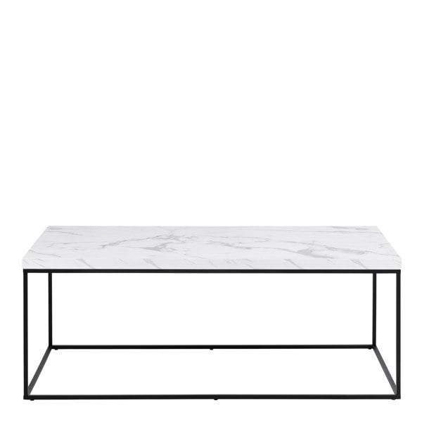 Furniture To Go Barossa Coffee Table with White Marble Effect Top & Black Steel Base 110x55x45cm