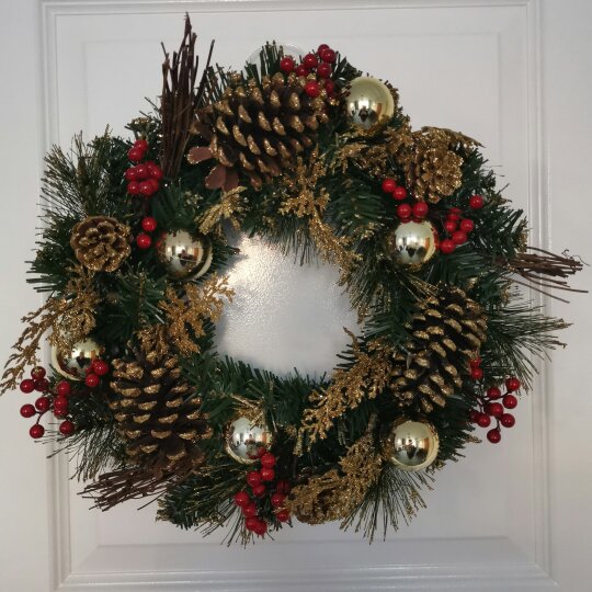 Samuel Alexander 40cm Gold Dressed Christmas Wreath, Baubles, Pinecones and Berries
