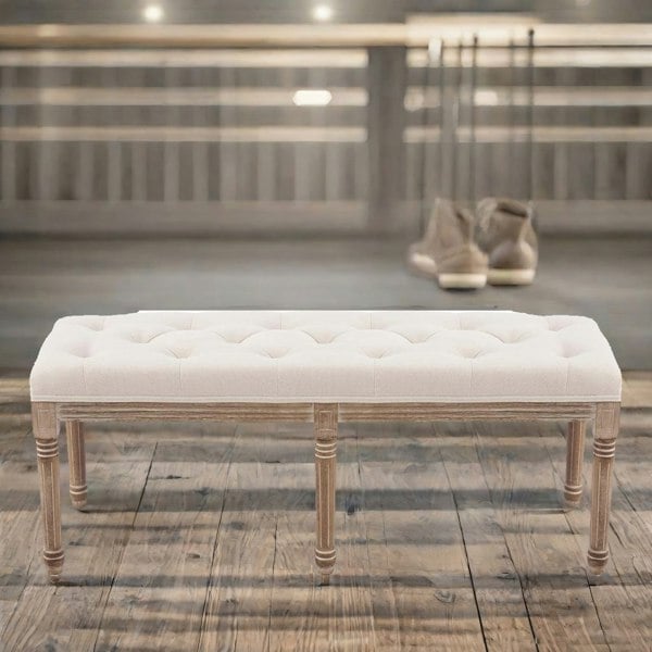 Rafaelo Mobilia Upholstered Wooden Bench Seat Beige Vintage Style