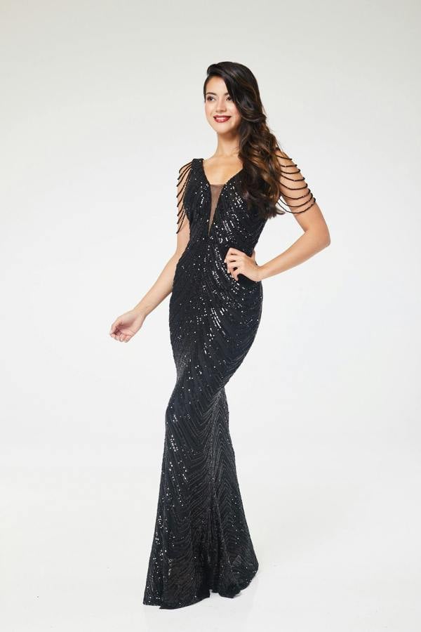 LuvForever Zyana - Black Jewelled Sequin Maxi Dress