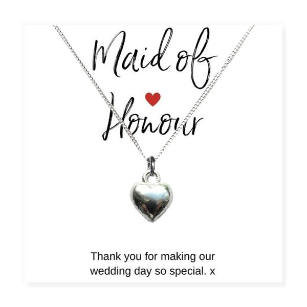 Aye Do Gifts Maid of Honour Heart Necklace & Thank You Gift Card