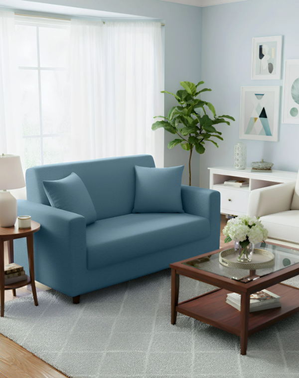 Anyseat 2 Seater Sofa Cover Plain Grey Blue Style and Protection For Living Room Sofa Chair Elastic Stretchable Slipcover