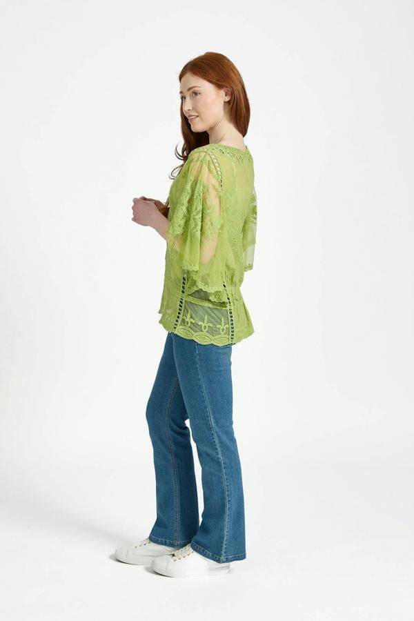Mudflower Delicate Embroidered Lace Batwing Top