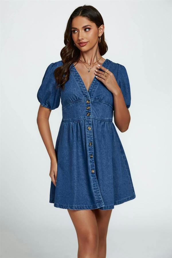 FS Collection Denim Mini Dress In Blue