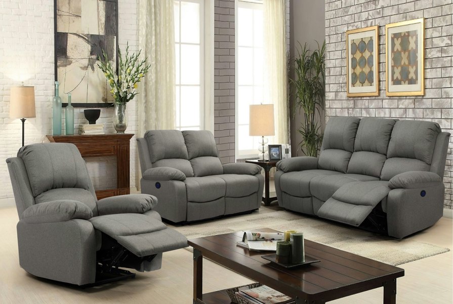 Comfy Living Linen Electric Reclining Sofa Set