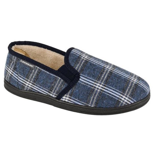 Dunlop Mens Checked Slippers - Navy - 