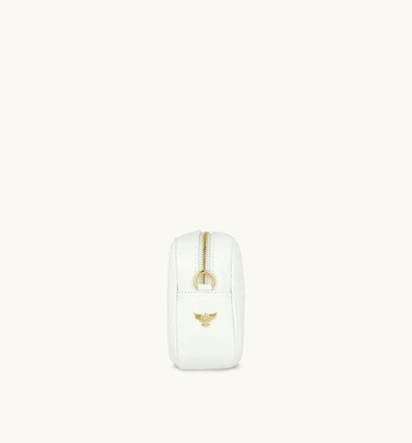 Apatchy London The Tassel White Leather Crossbody Bag With Gold Chain Strap