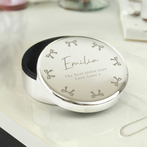 Personalised Memento Company Personalised Bow Round Trinket Box