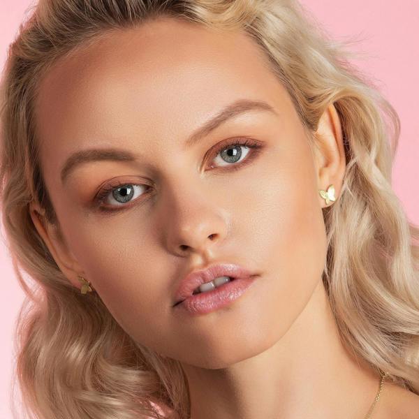 Gold Butterfly Stud Earrings with Brushed Finish - namana.london