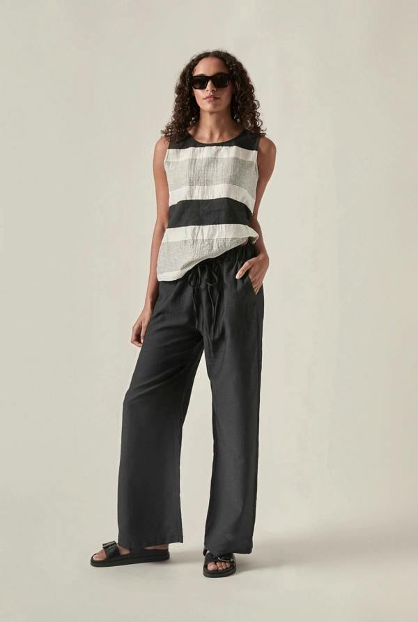 James Lakeland Linen Blend Black Drawstring Trousers