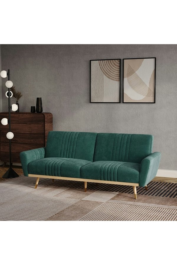Living and Home Modern Velvet 3 Seater Sofa Bed Recliner Couch with Wood Legs
