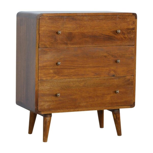 Wyld Haus Ostuni Rustic Curved Mango Wood Chestnut Chest 3 Drawer