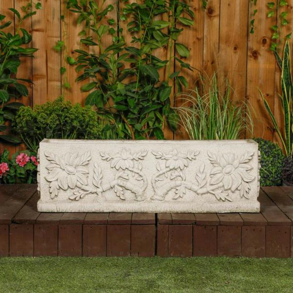 Large Wildflower design White Stone Planter Trough 