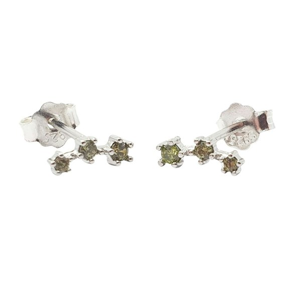 Peridot August Birthstone Climber Silver Stud Earrings