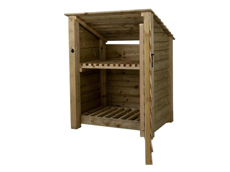 Arbor Garden Solutions Wooden Log Store with Door and Shelf (Roof Sloping Back) W-99cm, H-126cm Or 180cm, D-88cm