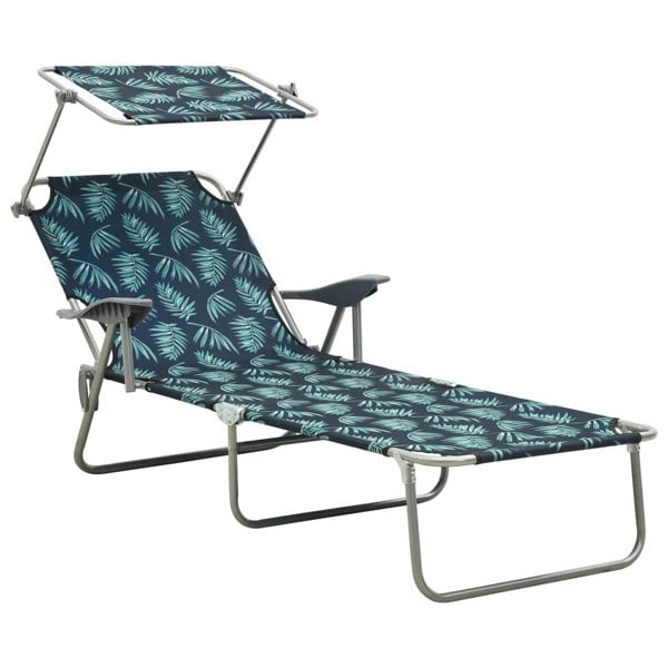 Berkfield Sun Lounger with Canopy Steel Leaf Print