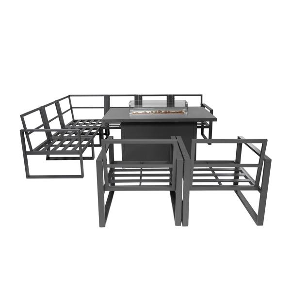 Monstershop Aluminium 7 Seater Garden Furniture Set With Fire Pit & Waterproof Cover