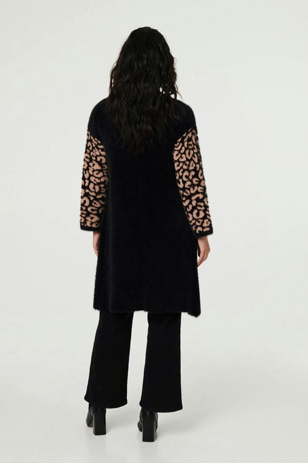 Black | Animal Print Open Longline Cardigan
