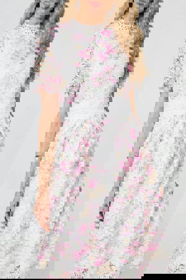 Pink | Lace Short Sleeve Knee Length Dress