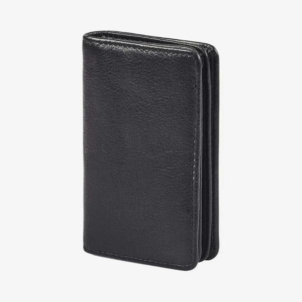 Black leather card holder with RFID protection and ID window
