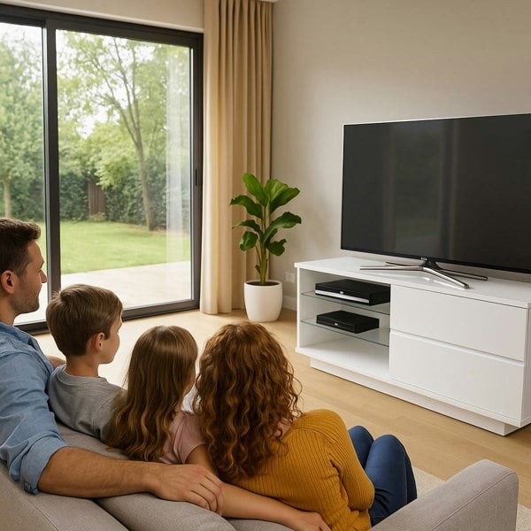 Centurion Supports Gallus Gloss White TV Stand with 2 Drawers and 3-Shelves Modern Entertainment Unit for TVs up to 55 Inch
