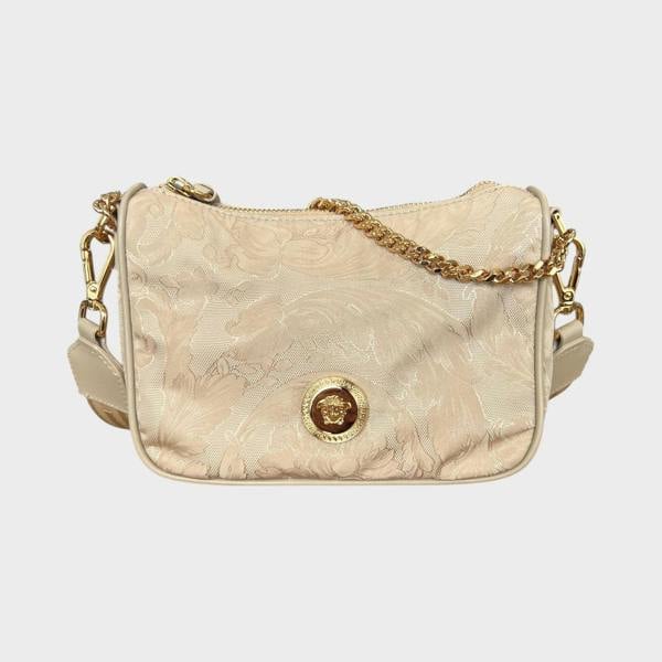 Versace Hobo Medusa Floral Shoulder Bag Beige