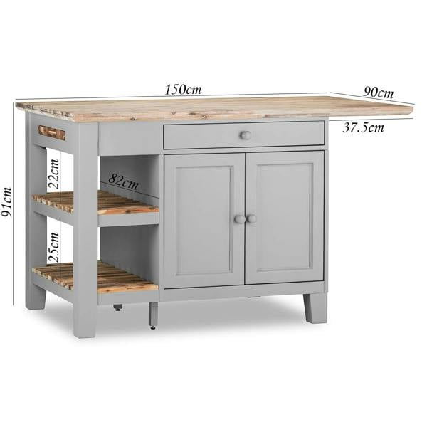 Statement Furniture Florence Kitchen Island with Cupboard and Shelves
