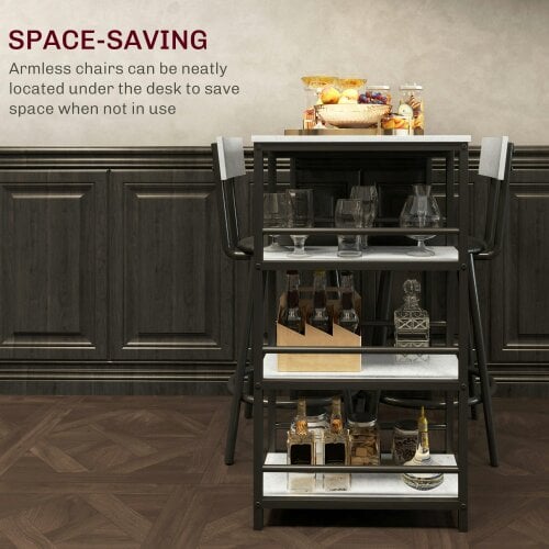 Wyld Haus Raco Sera Wooden Grey And Black 3 Piece Kitchen Dining Set With Integrated Shelving