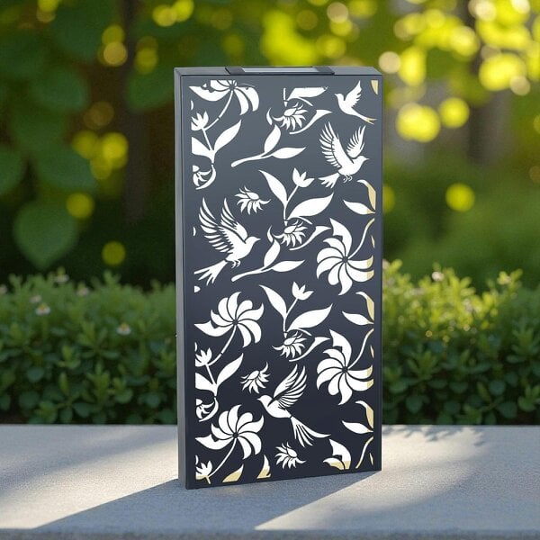 EDH Door Hardware Large Solar Wall Panel with Birds Outdoor Metal Wall Art with Warm LED Light Weatherproof Garden & Patio Décor