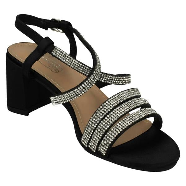 Spot On Ladies Spot On Diamante Strappy Block Heeled Sandals F12037