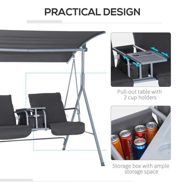Steel Frame 2-Seater Swing Chair w/ Table Grey