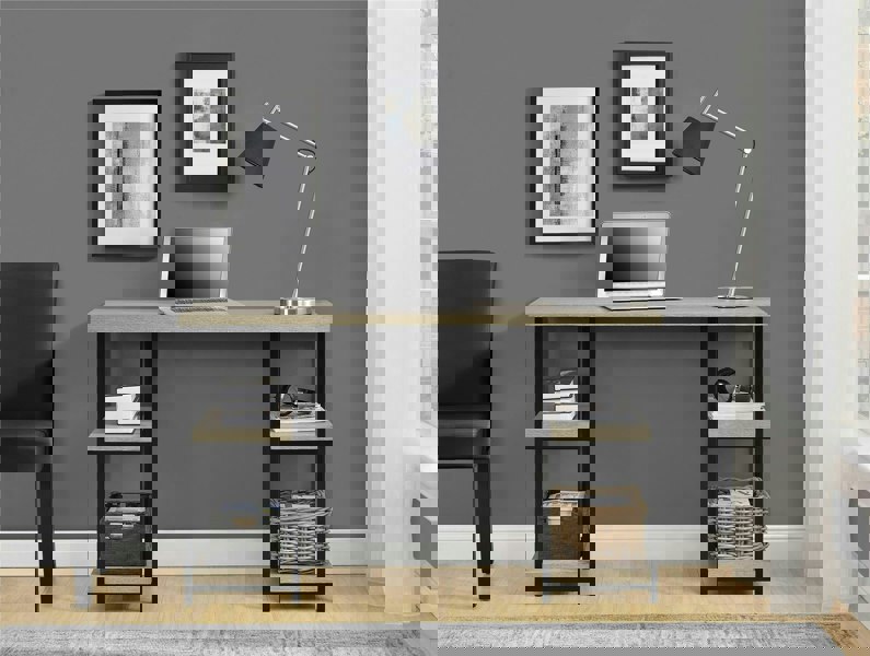 Dorel Home Elmwood double pedestal desk in distressed grey oak