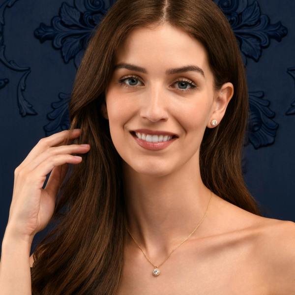 namana Gold Plated Sterling Silver Cubic Zirconia Round Halo Pendant Necklace