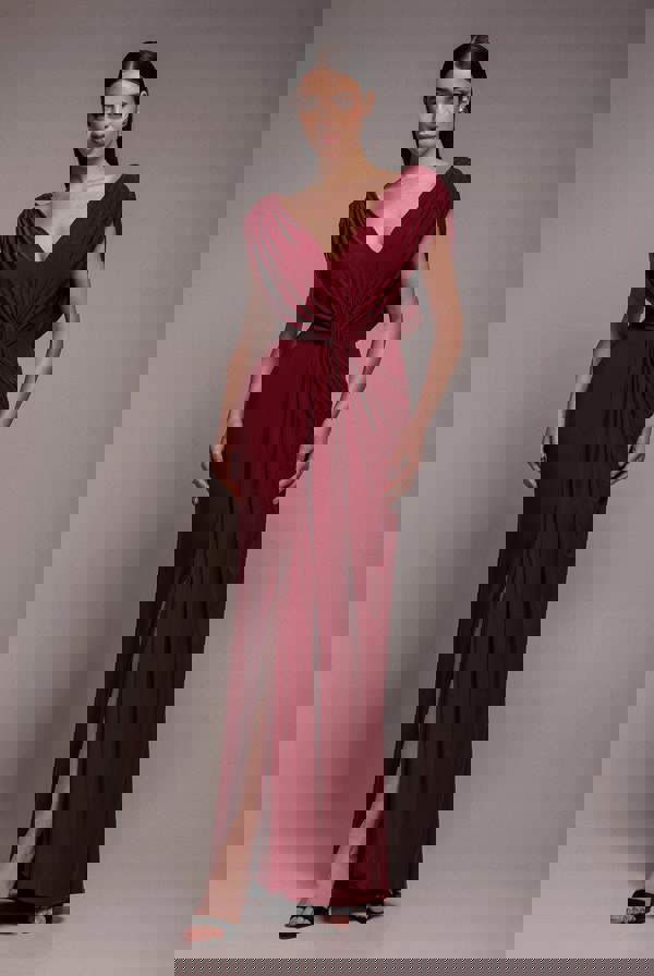 Cowl Plunge Draped Mermaid Maxi Dress - Wine DR4879