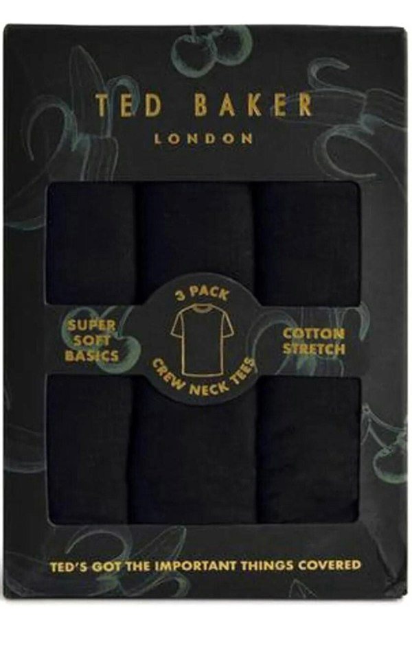 Ted Baker - Cotton Stretch 3 - Pack Crew - Neck T-Shirts, Black - Boxers - and - Briefs.net