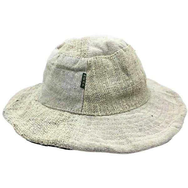 Natural woven hemp-cotton boho festival hat with wide floppy brim