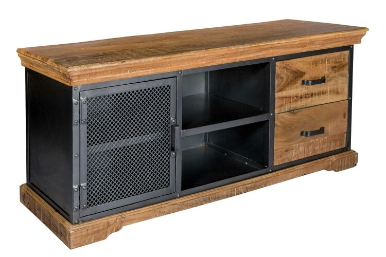 Wyld Haus Albatross Mango Wood and Metal TV Media Unit 1 Door 2 Drawers