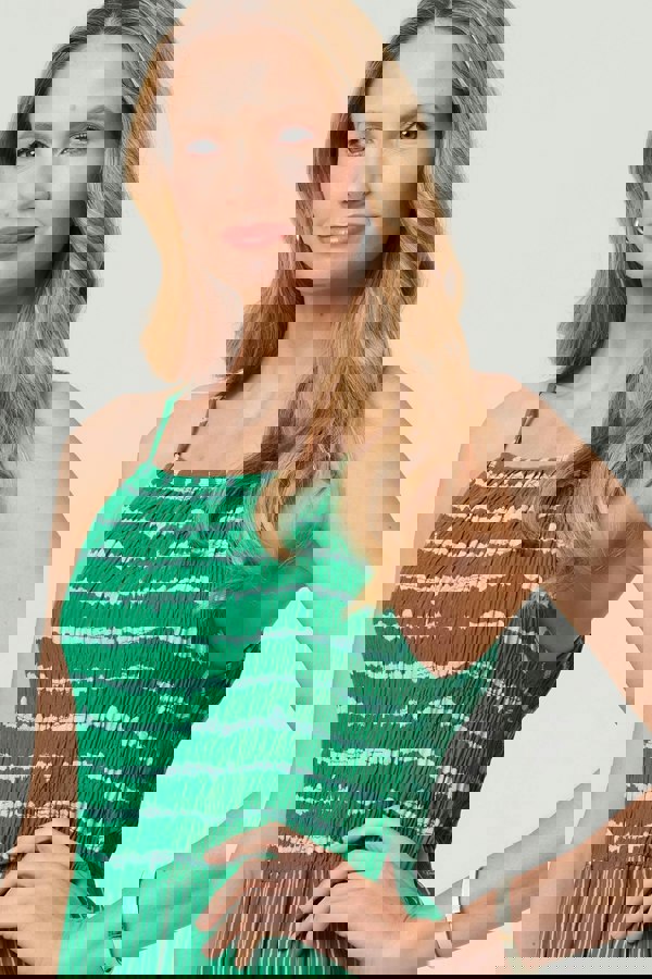 Green | Striped Ruched Texture Tiered Midi Dress
