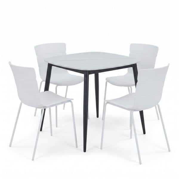 Core Products Aspen Dining Set - White Sintered Stone Square Table & 4 Bali Dining Chairs