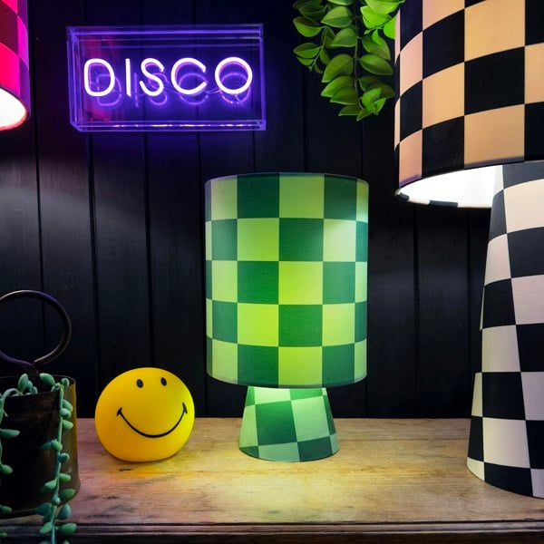 Handmade Checkerboard Velvet lamps in Apple Sours. Green checkerboard lamp, The Shortie