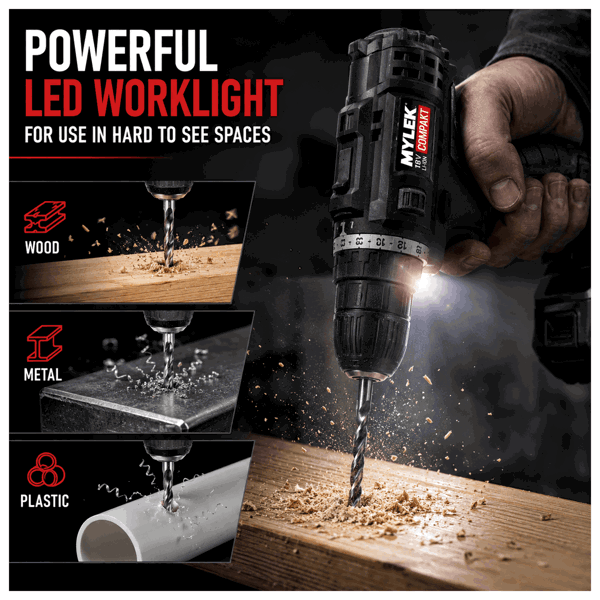 MYLEK 18V Cordless Li-ion Drill And 130 Piece DIY Home Kit With Carry Case
