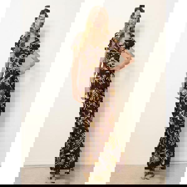 Blue Vanilla Shell Knot Front Puff Sleeve Midi Dress